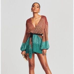 Retrofete GABRIELLE SEQUIN OMBRE ROBE - CORAL TURQUOISE OMBRE size XS